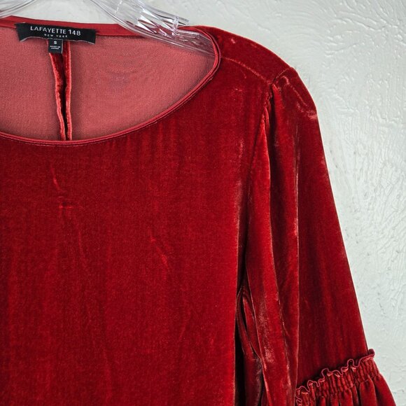 Lafayette 148 Velvet Top S Silk Burnt Orange Bell Sleeve Loose Fit Dressy Flowy - Picture 5 of 14
